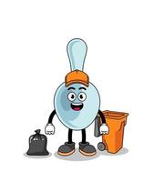 Illustration of spoon cartoon as a garbage collector vector