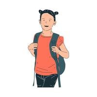 illustration of a schoolboy studying, a schoolboy character with a simple design vector