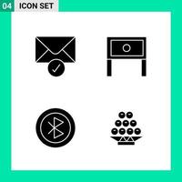 Pack of 4 Solid Style Icon Set Glyph Symbols for print Creative Signs Isolated on White Background 4 Icon Set Creative Black Icon vector background