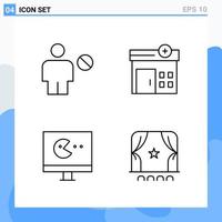 iconos de estilo moderno de 4 líneas. símbolos de contorno para uso general. signo de icono de línea creativa aislado sobre fondo blanco. Paquete de 4 iconos. vector