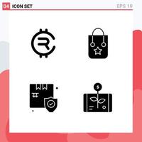 4 Solid Glyph concept for Websites Mobile and Apps rubycoin shopping crypto currency trip security Editable Vector Design Elements