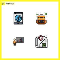 Modern Set of 4 Filledline Flat Colors and symbols such as bluetooth chart smartphone traveling success Editable Vector Design Elements