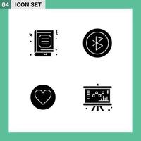 Pack of 4 Modern Solid Glyphs Signs and Symbols for Web Print Media such as book heart favorite connection cack Editable Vector Design Elements