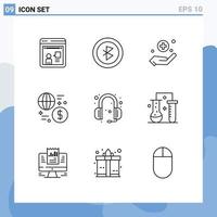 Group of 9 Modern Outlines Set for support communications medical transaction global Editable Vector Design Elements