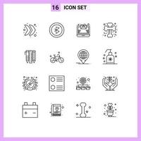 paquete de 16 signos y símbolos de contornos modernos para medios de impresión web, como herramientas estacionarias, elementos de diseño de vectores editables cruzados de miedo