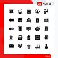 Set of 25 Vector Solid Glyphs on Grid for gunman party dress content frock web Editable Vector Design Elements