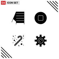 Pack of 4 creative Solid Glyphs of construction interface multimedia cane user Editable Vector Design Elements