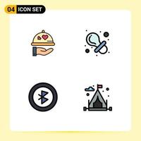 4 Thematic Vector Filledline Flat Colors and Editable Symbols of dish connection heart dummy camping Editable Vector Design Elements