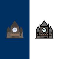 Canada Centre Block Government Landmark  Icons Flat and Line Filled Icon Set Vector Blue Background