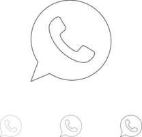 App Chat Telephone Watts App Bold and thin black line icon set vector