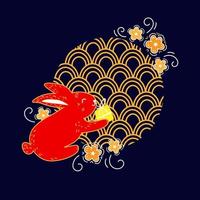 Illustration of happy chinese New Year with traditional chinese elements.Year of the rabbit 2023 vector