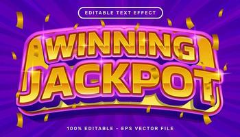 winning jackpot 3d text effect and editable text effect vector