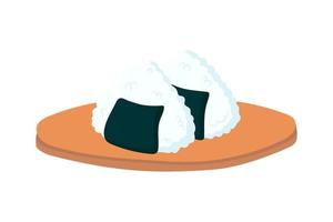 Two onigiri on a flat round plate. vector illustration