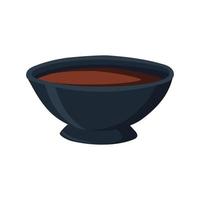 Soy sauce in a round dark bowl. vector illustration