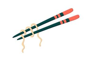 Wooden chopsticks hold noodles. vector illustration