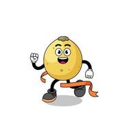 Mascot cartoon of langsat running on finish line vector