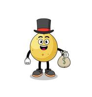 ilustración de mascota langsat hombre rico sosteniendo un saco de dinero vector