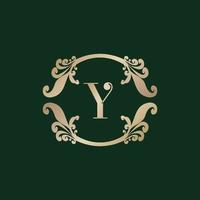 Letter Y Alphabet Logo with Luxury Decorative Golden Frame. Elegant Curl Floral Ornament. vector