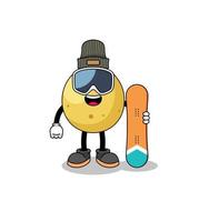 Mascot cartoon of langsat snowboard player vector