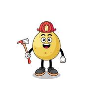 Cartoon mascot of langsat firefighter vector