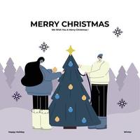 Merry christmas, Happy new year, Christmas people and Greeting card illustrations vector