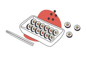 Doodle sushi maki or kimbap set vector