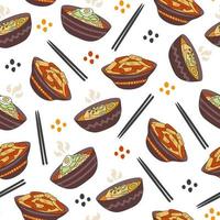 patrón sin costuras de comida asiática con platos coreanos vector