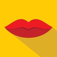 Red female lips icon, flat style vector