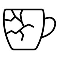 vector de contorno de icono de taza rota. control de seguridad