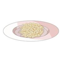 Rice in plate icon, cartoon style vector