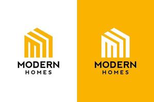 Logo design of M in vector for construction, home, real estate, building, property. Minimal awesome trendy professional logo design template on double background.