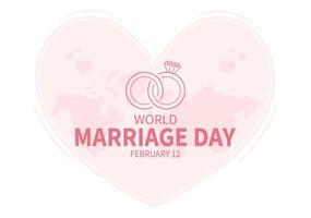 día mundial del matrimonio el 12 de febrero con símbolo de amor para enfatizar la belleza y la lealtad de una pareja en dibujos animados planos dibujados a mano ilustración de plantillas vector