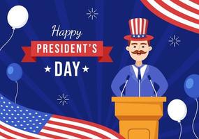 Happy Presidents Day with Stars and USA Flag for the President of America Suitable for Poster in Flat Cartoon Hand Drawn Templates Illustration vector