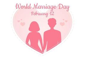 World Marriage Day on February 12 with Love Symbol to Emphasize the Beauty and Loyalty of a Partner in Flat Cartoon Hand Drawn Templates Illustration vector