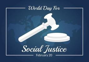 World Day of Social Justice on February 20 with Scales or Hammer for a Just Relationship in Flat Cartoon Hand Drawn Templates Illustration vector