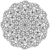 Fantasy mandala of arrows and curls, meditative coloring page with ornate patterns vector