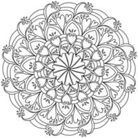 Mandala with hearts, drops and ornate patterns, meditative coloring page for valentines day vector