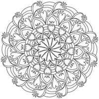 mandala con corazones, gotas y patrones ornamentados, página de coloración meditativa para el día de san valentín vector