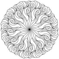 Fantasy mandala with curls and waves, meditative coloring page with ornate motifs vector