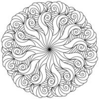 Fantasy mandala with curls and waves, meditative coloring page with ornate motifs vector