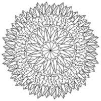 Ornate mandala with leaves of various shapes and flower in the center and patterns, autumn meditative coloring page vector