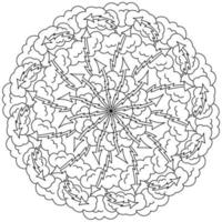 Contour mandala of thunderclouds with lightning, meditative coloring page with arrows vector