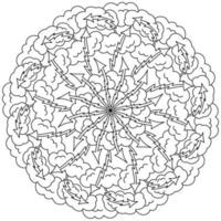 Contour mandala of thunderclouds with lightning, meditative coloring page with arrows vector