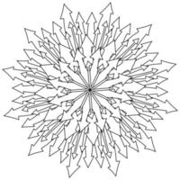 Contour mandala of arrows of various thickness, meditative coloring page of many arrows vector