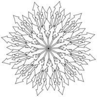 Contour mandala of arrows of various thickness, meditative coloring page of many arrows vector