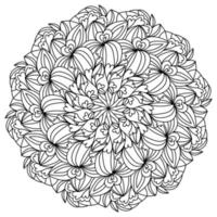 Mandala with hearts, petals and ornate patterns, meditative coloring page for valentines day vector