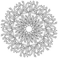 Contour mandala of arrows and a flower in the center, meditative coloring page from ornate motifs vector