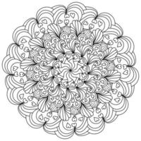 Mandala with hearts and ornate patterns, meditative coloring page for Valentines day vector