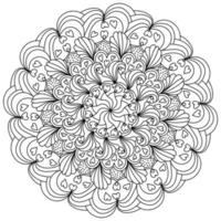 Mandala with hearts and ornate patterns, meditative coloring page for Valentines day vector