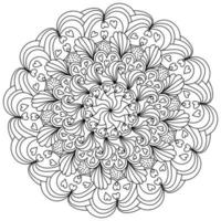 mandala con corazones y patrones ornamentados, página de coloración meditativa para el día de san valentín vector